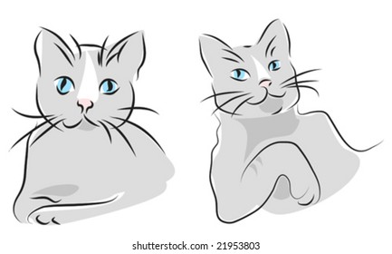 dos retratos de gatos, ilustraciones de líneas simples, scrapbook útil