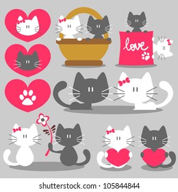 Two cats romantic valentine set