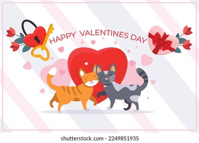 Two cats show their love for each other in heart  shaped frame  A perfect Valentine's Day illustration to show your love!