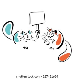 Two cats with a signboard