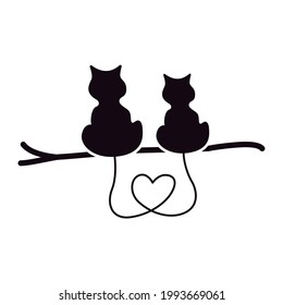 Silueta de dos gatos. RH+, Draw, diseño de sublimación y diseño de camisetas vectoriales.