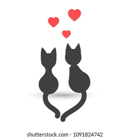 Two cats silhouettes with heart, love concept