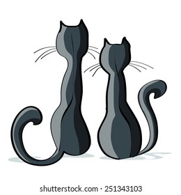 Two cats sit. A children's sketch. Color image