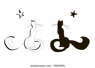 Two cats sit. A children's sketch 2