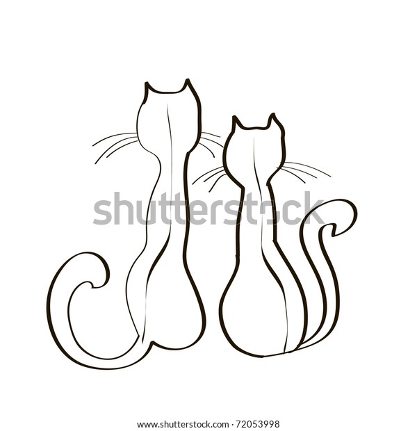 Two Cats Sit Childrens Sketch 2 Stock Vector Royalty Free 72053998