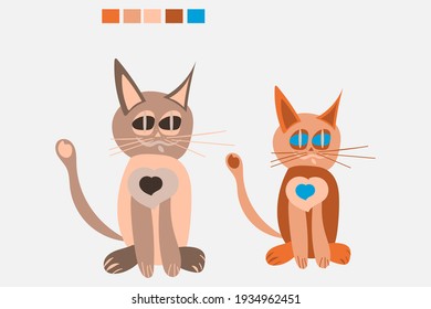 two cats sit next to each other. isolated on a white background. hand-drawn. vector illustration.wallpaper, textile, wrapping paper, logo, print, poster for you