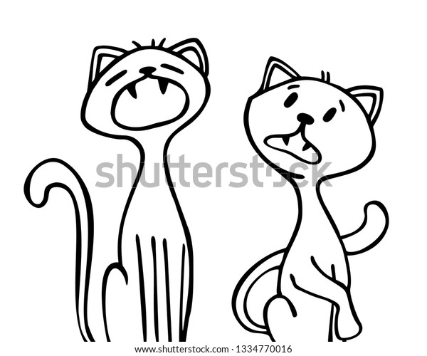 Two Cats Sit One Cat Screams Stock Vector Royalty Free