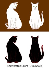 Two cats are sitting. Black and white version