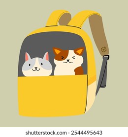 Two cats are sitting in a carrier. A backpack for transporting pets. A bag for cats.