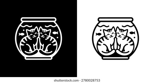 Two cats sitting inside a fishbowl with water and bubbles