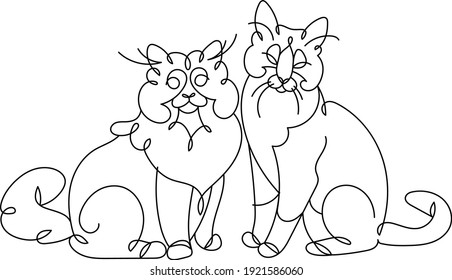 Two cats sitting  Line art silhouettes 