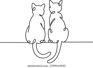 Dos gatos sentados uno al lado del otro dibujo de línea continua