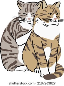 Two cats sitting together Cartoon Color illustration