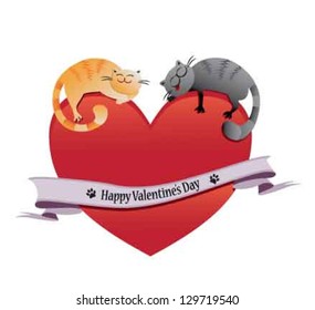 Two Cats Sleeping On A Heart  Eps 10 Vector