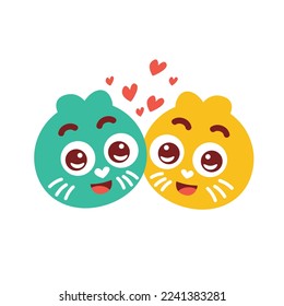 Two cats sticker emoji lovers vector flat illustration