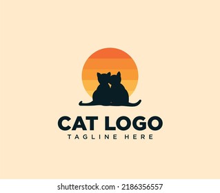 Dos gatos y diseño del logo de la puesta de sol