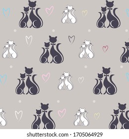 Two Cats Together in Love. Together Forever Concept. Vector Repeating Pattern
