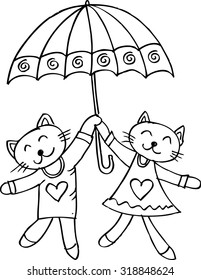 two cats with umbrella