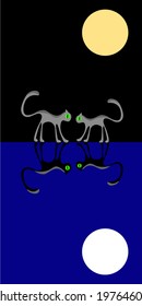 two cats under the moon