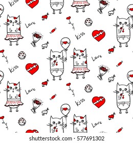 Two cats, Valentine's Day, Sticker, background