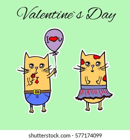 Two cats, Valentine's Day, Stickers