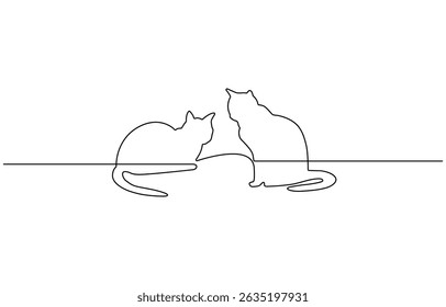 Two cats vector with continuous single one line art drawing. New minimalist design , Hand-drawn line art in trendy minimalist design. Vector illustration.