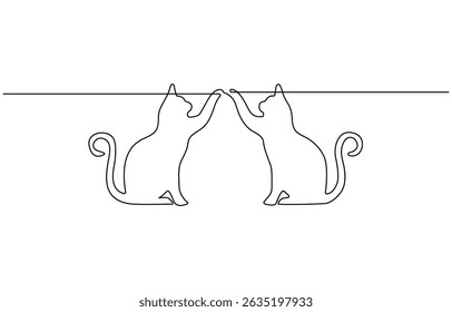 Two cats vector with continuous single one line art drawing. New minimalist design , Hand-drawn line art in trendy minimalist design. Vector illustration.
