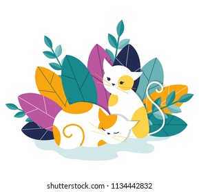 Two cats. Vector flat illustration