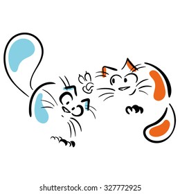 Two cats and victory sign