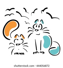 Two cats watching birds
