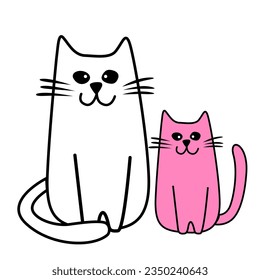 Two cats - white mom and pink kid, contemporary design, vector illustration