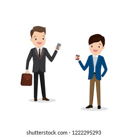 Two caucasian businessman or office worker,isolated on white background,flat vector illustration