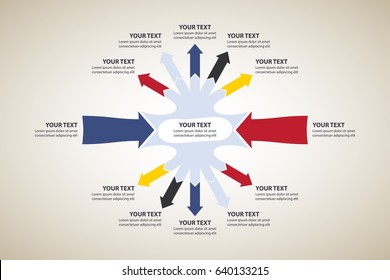 Two causes and effect. Converging and diverging arrows. Vector Infographic template