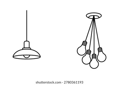 Two ceiling light fixtures illustrated with one having a single bulb and the other featuring four bulbs isolated on transparent background