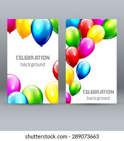 Two Celebration Greet Cards with Inflatable Bright Balloons