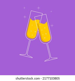 Two celebratory champagne glasses. Vector illustration.