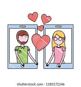 two cellphone and man woman mobile love communication