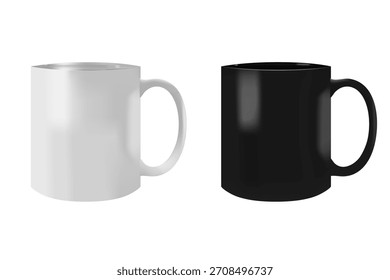 Dos Tazas De Cerámica, Blanco Y Negro, Lado A Lado Para El Contraste En Un Ambiente De Estudio Limpio.