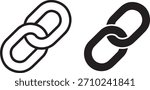 Two chain link icons, one outlined and one filled, symbolizing connection, security, and relationships. Simple black and white vector illustration.