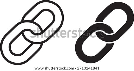 Two chain link icons, one outlined and one filled, symbolizing connection, security, and relationships. Simple black and white vector illustration.