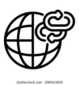 Dos enlaces de cadena e icono del globo. Esbozar dos enlaces de cadena e icono del vector del globo para el diseño web aislado en fondo blanco