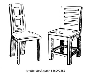 Two chairs isolated on white background. Vector illustration in a sketch style.
