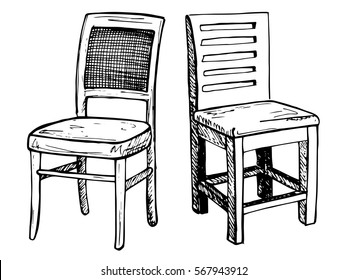 Two chairs isolated on white background. Vector illustration in a sketch style.