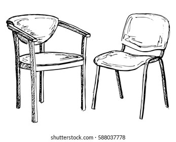 Two chairs isolated on white background. Vector illustration in a sketch style.