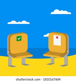 Two chairs are on the beach. Vector 3D isometric icon. For illustration, advertising, print, web, poster, icon, pictogram, packaging, gift card, game, infographic