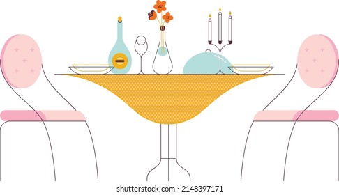 Two Chairs Restaurant Table With Food Items Concept 