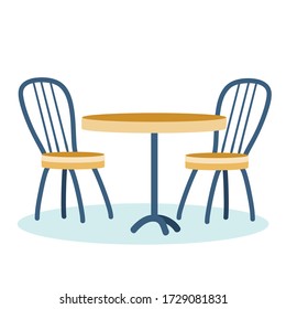 two chairs and a table for a cafe or restaurant, isolated object on a white background, vector illustration,