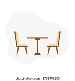 two chairs and a table for a cafe or restaurant, isolated object on a white background, vector illustration