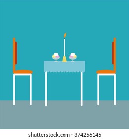 two chairs and table in a coffee shop, vector illustration