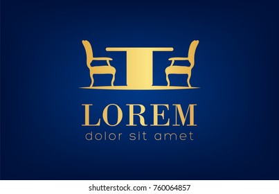 Two chairs and a table. Furniture logo vector.